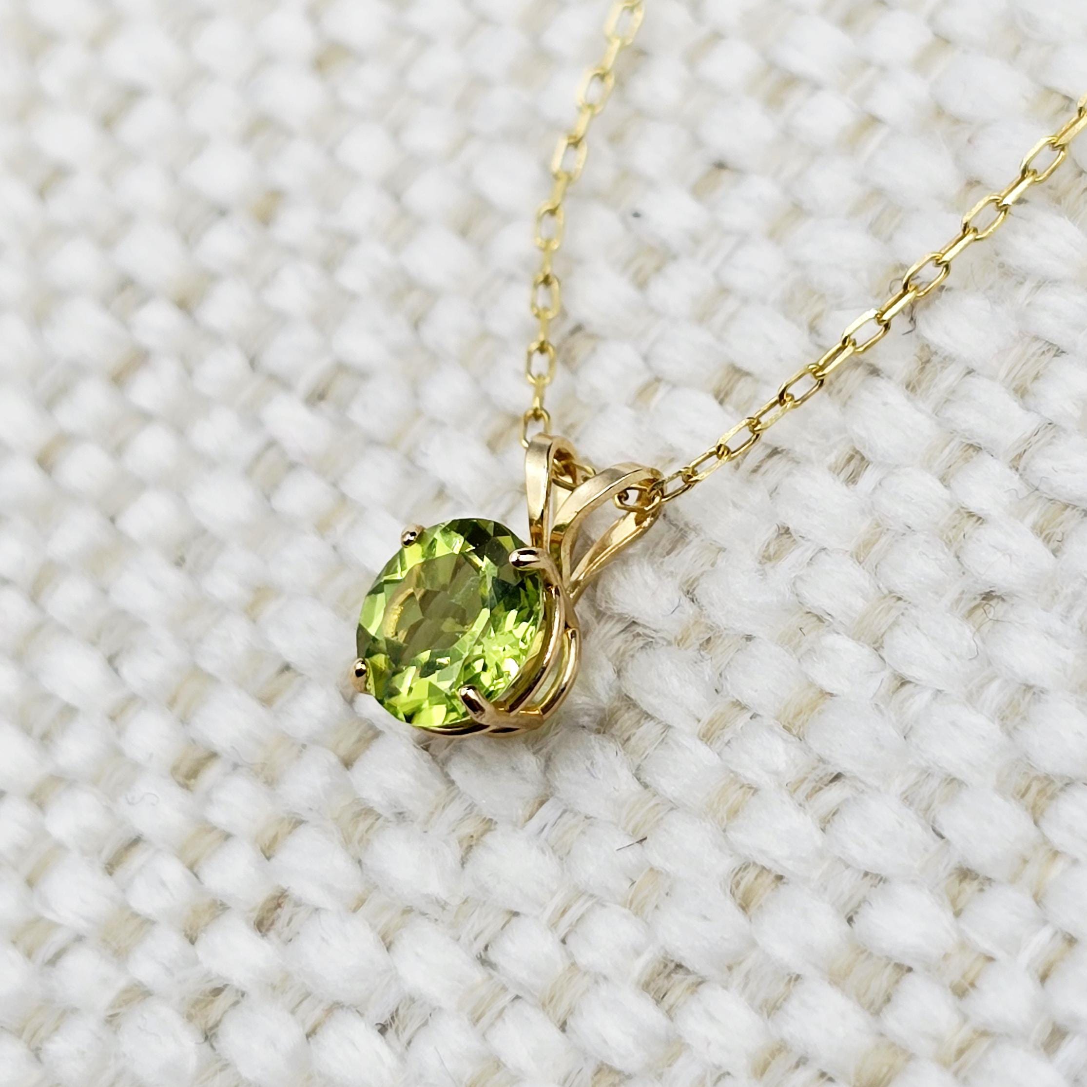 14K Yellow Gold Peridot Pendant Necklace, August Birthstone Jewelry