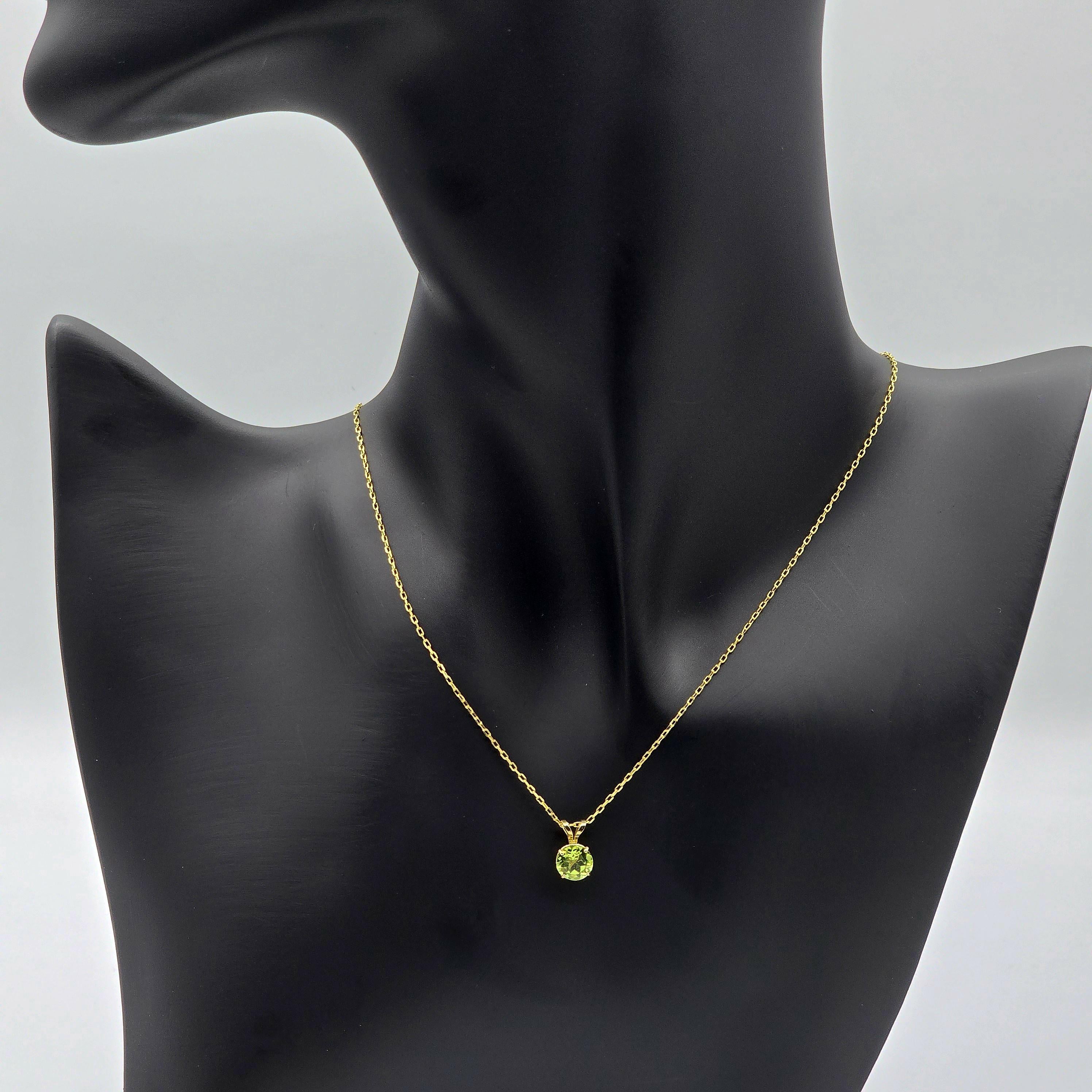 14K Yellow Gold Peridot Pendant Necklace, August Birthstone Jewelry