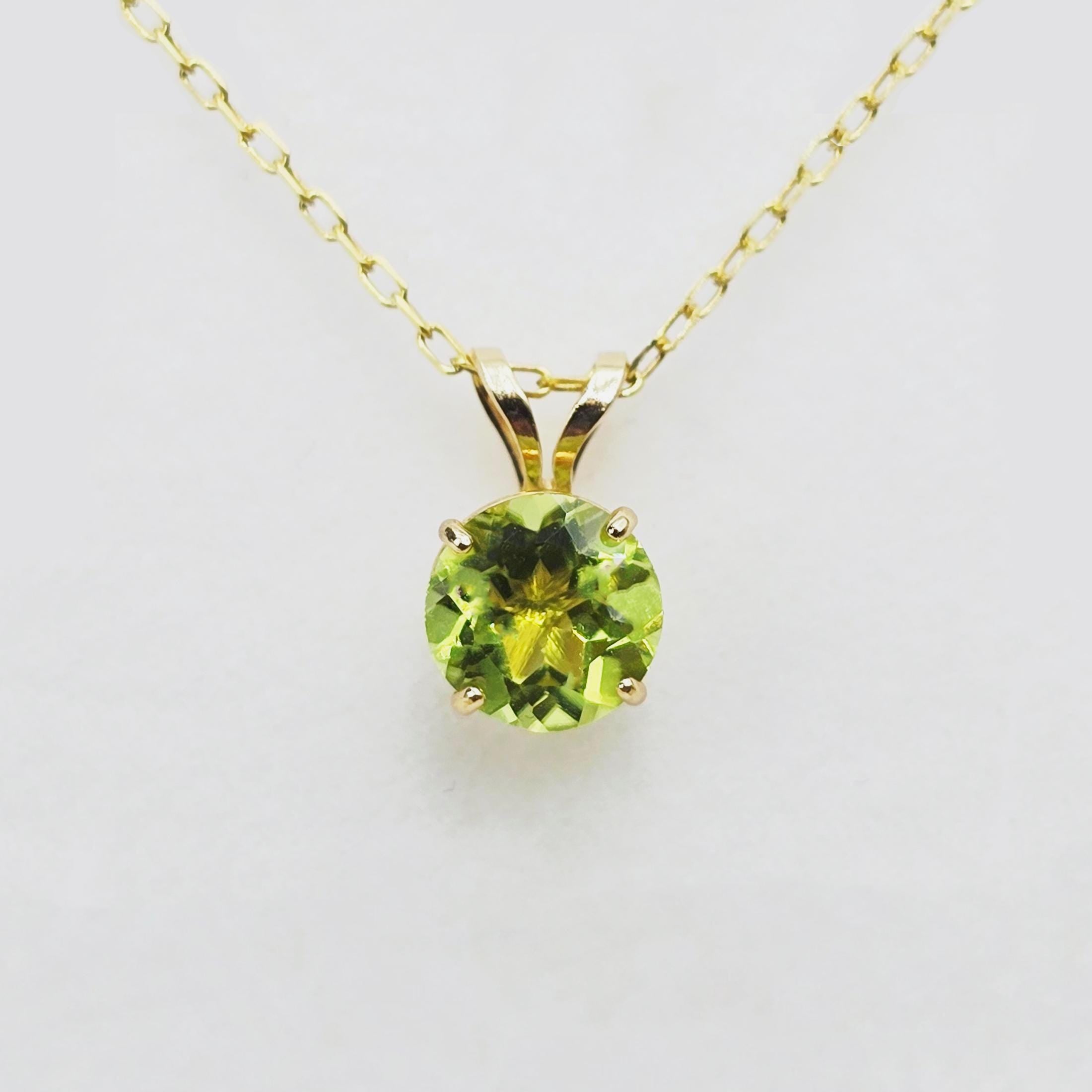 14K Yellow Gold Peridot Pendant Necklace, August Birthstone Jewelry