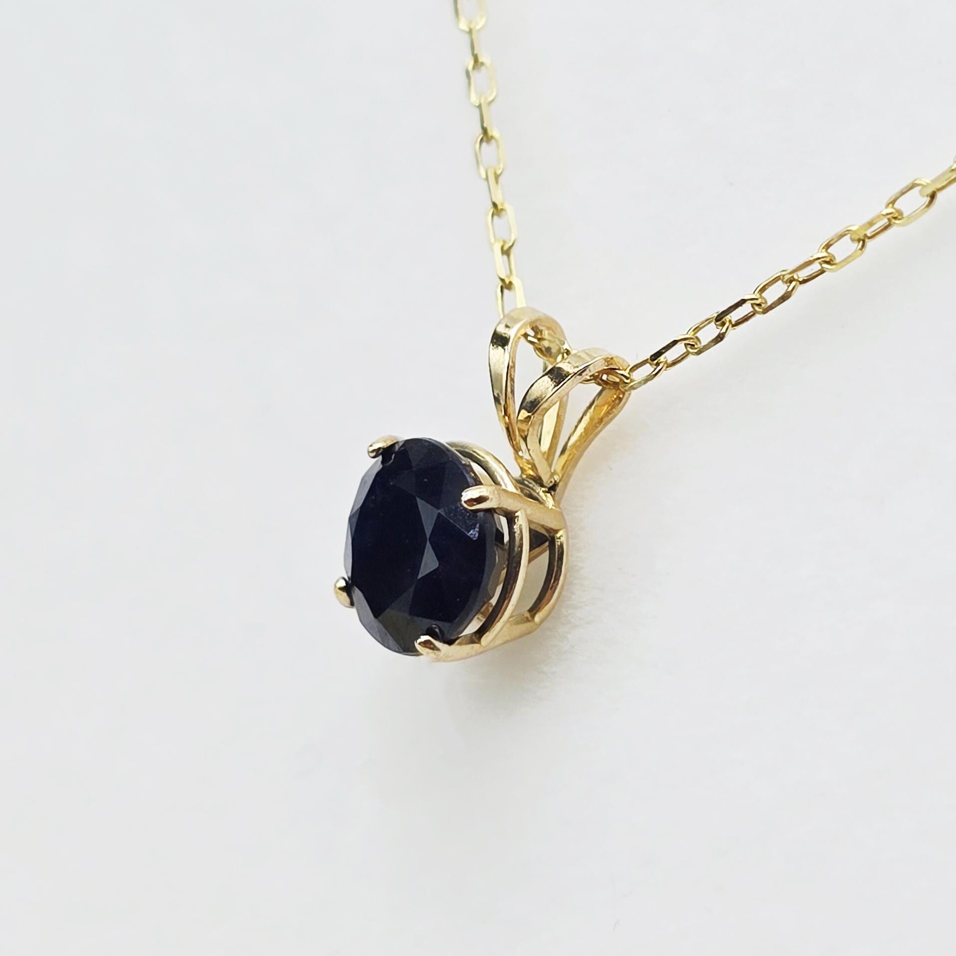14K Yellow Gold Blue Sapphire 6x6mm Pendant Necklace, September Birthstone