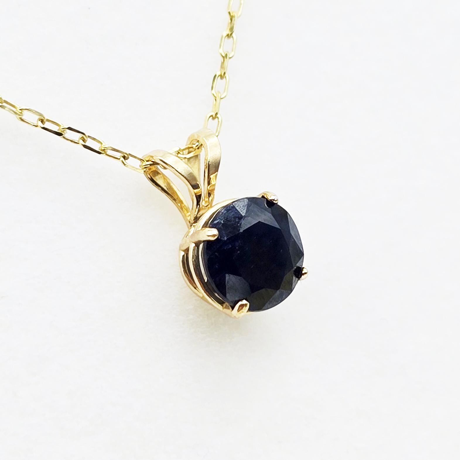 14K Yellow Gold Blue Sapphire 6x6mm Pendant Necklace, September Birthstone