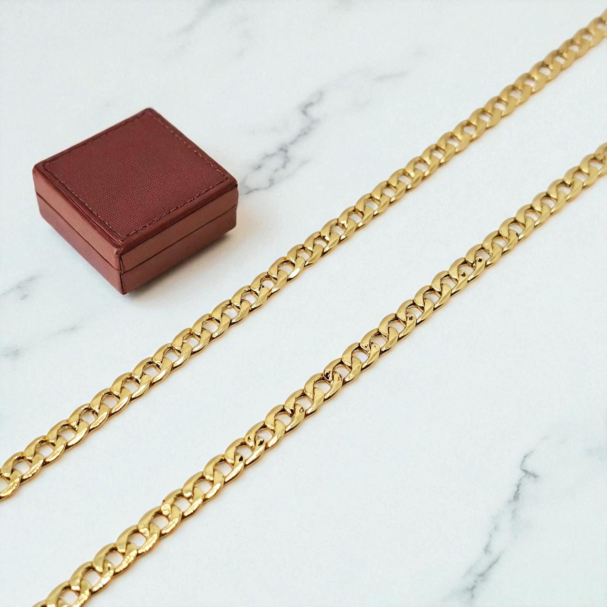 10K Yellow Gold Curb Chain Necklace, 3mm Unisex Jewelry