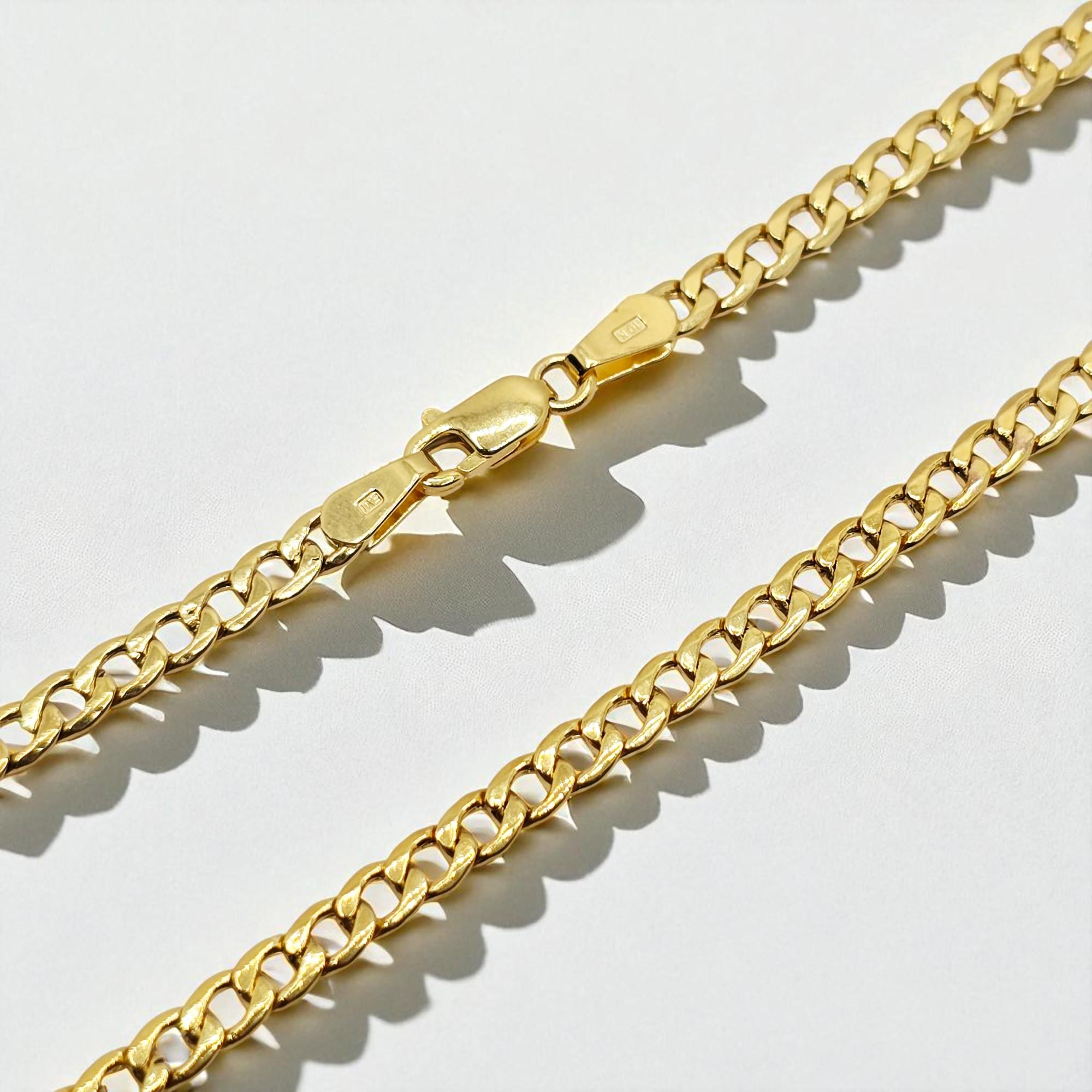 10K Yellow Gold Curb Chain Necklace, 3mm Unisex Jewelry