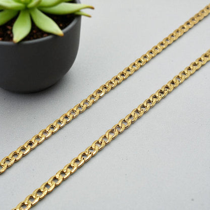10K Yellow Gold Curb Chain Necklace, 3mm Unisex Jewelry
