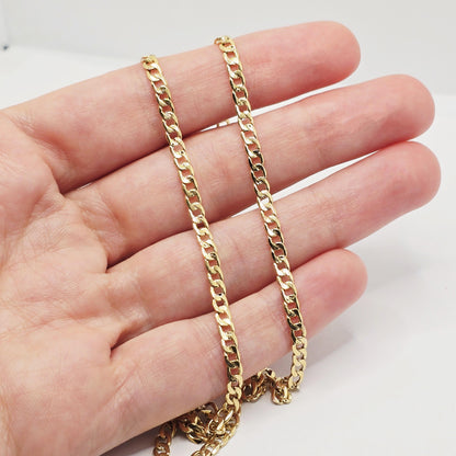 10K Yellow Gold Curb Chain Necklace, 3mm Unisex Jewelry