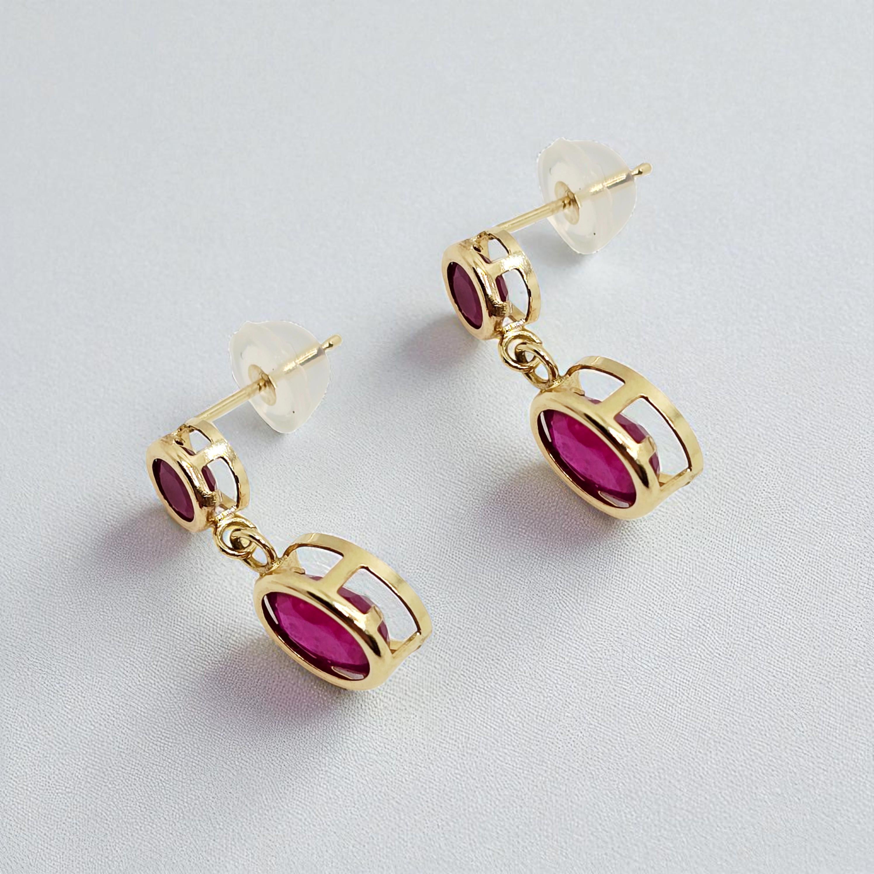 14K Yellow Gold Ruby Earrings, July Birthstone, Red Gemstone Earrings For Women