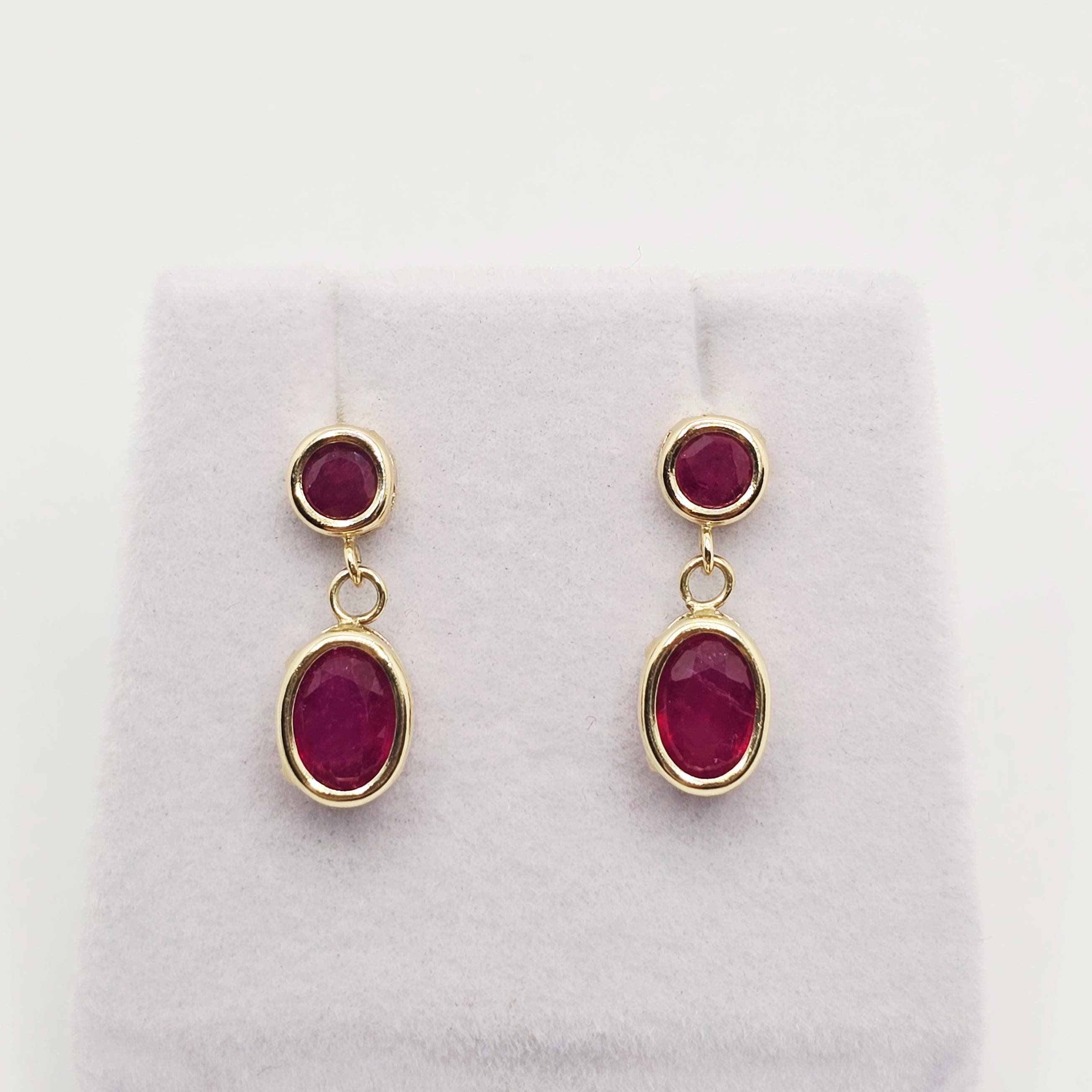 14K Yellow Gold Ruby Earrings, July Birthstone, Red Gemstone Earrings For Women