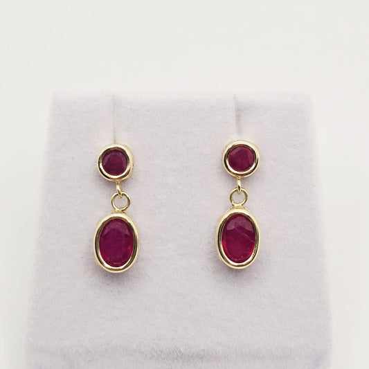 14K Yellow Gold Ruby Earrings, July Birthstone, Red Gemstone Earrings For Women