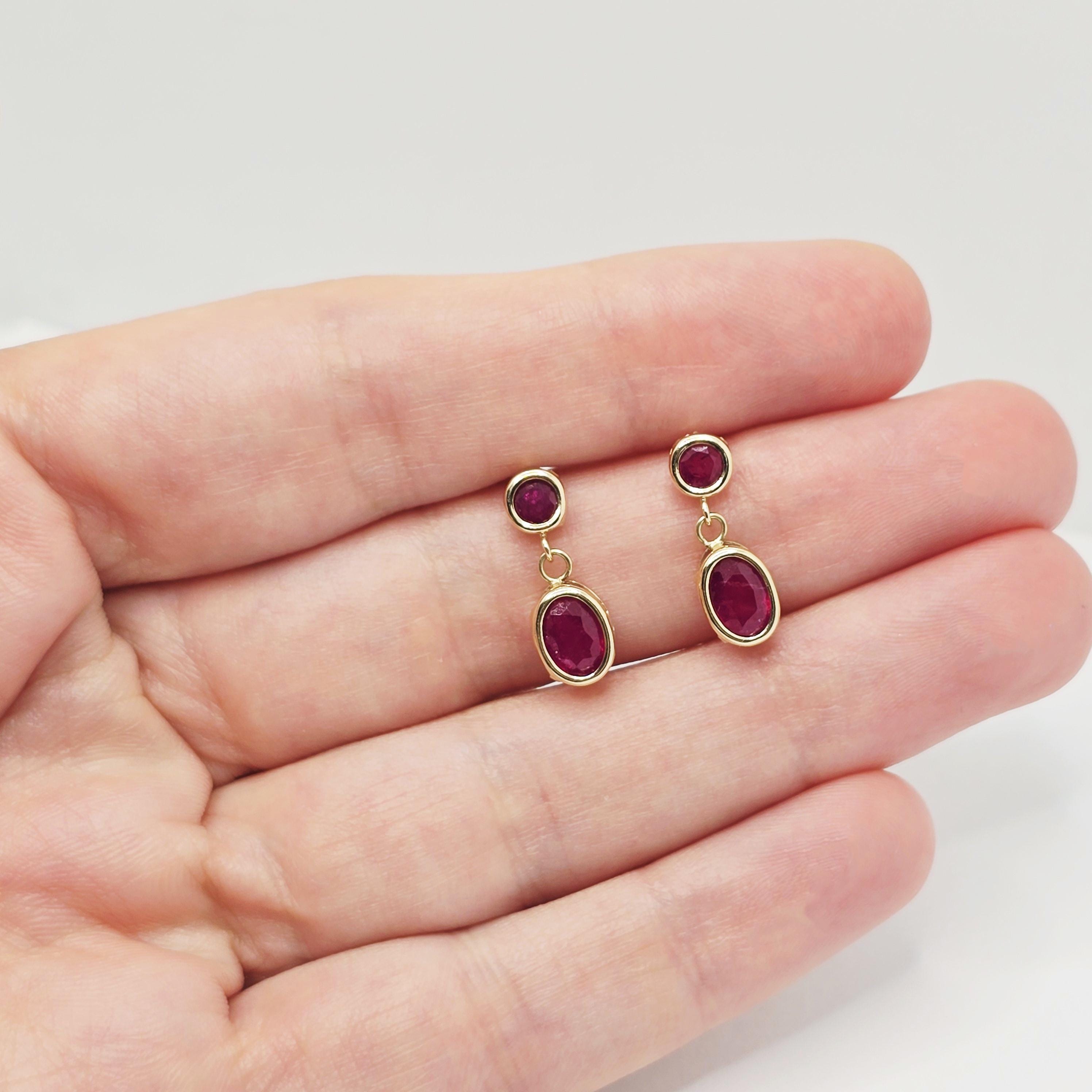 14K Yellow Gold Ruby Earrings, July Birthstone, Red Gemstone Earrings For Women