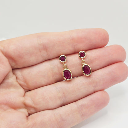 14K Yellow Gold Ruby Earrings, July Birthstone, Red Gemstone Earrings For Women