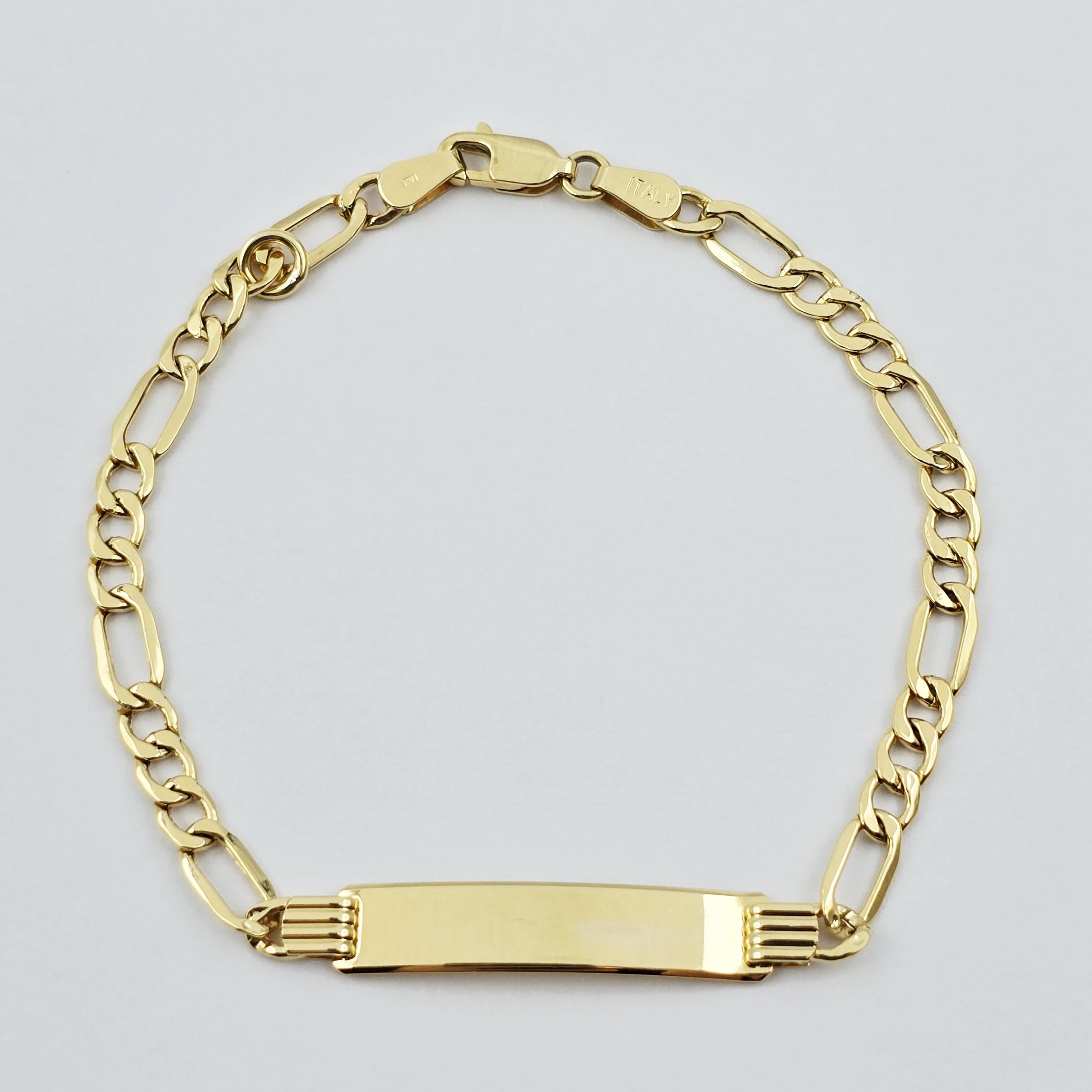 Solid 10K Gold ID Bracelet, Engravable Name Plate, 7.5 Inch, Custom Engraved Jewelry