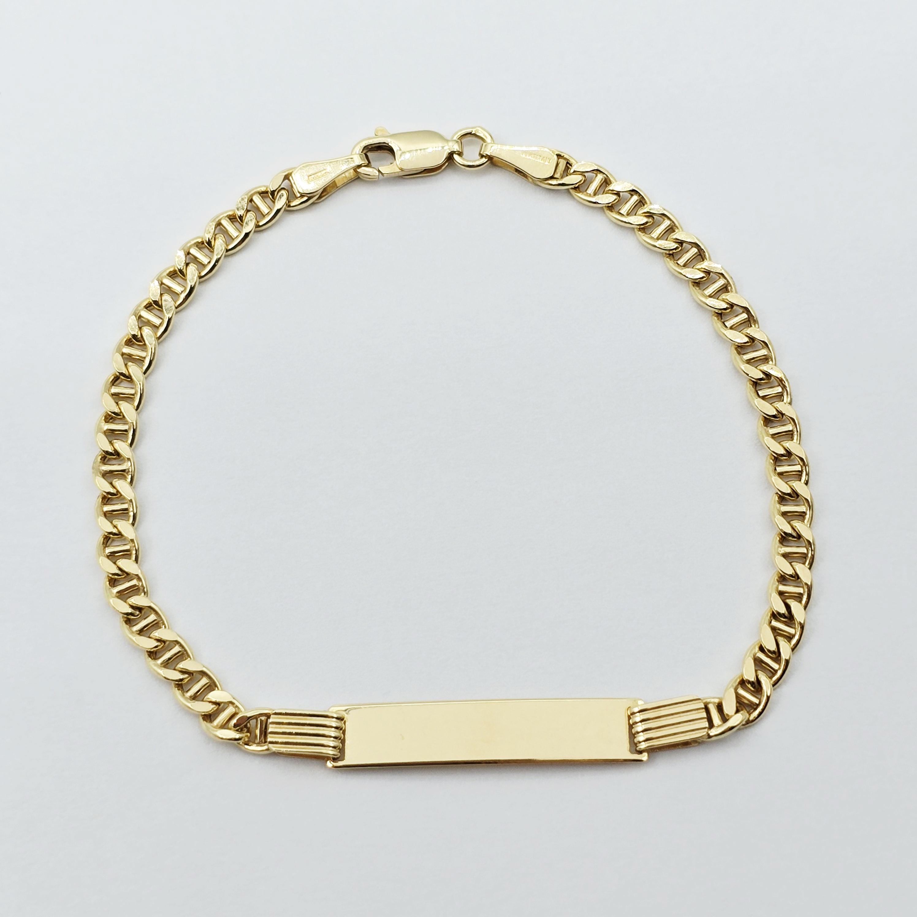 Solid 10K Gold ID Bracelet, Engravable Name Plate, 7.5 Inch, Custom Engraved Jewelry