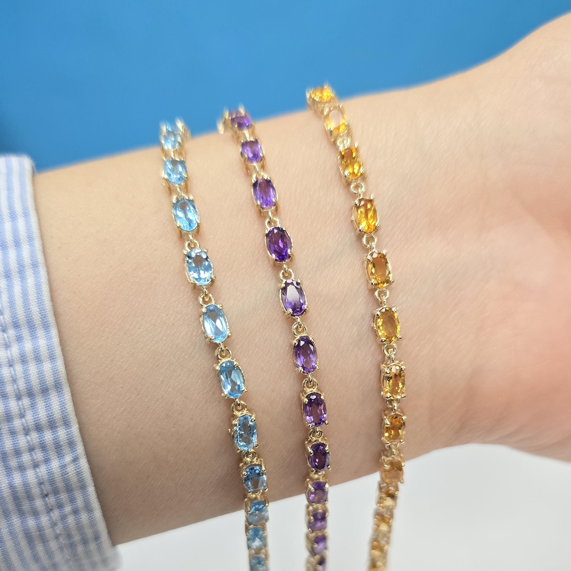 10K Gold Gemstone Bracelet, Natural Multi-Gemstone, Handmade in Canada, Luxury Jewelry Gift