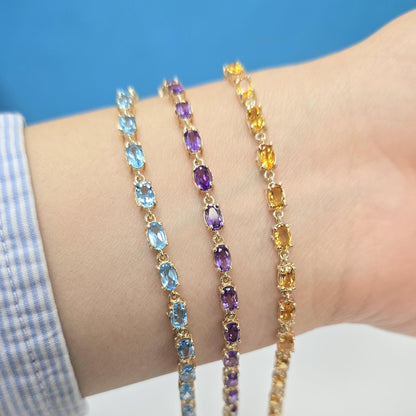 10K Gold Gemstone Bracelet, Natural Multi-Gemstone, Handmade in Canada, Luxury Jewelry Gift