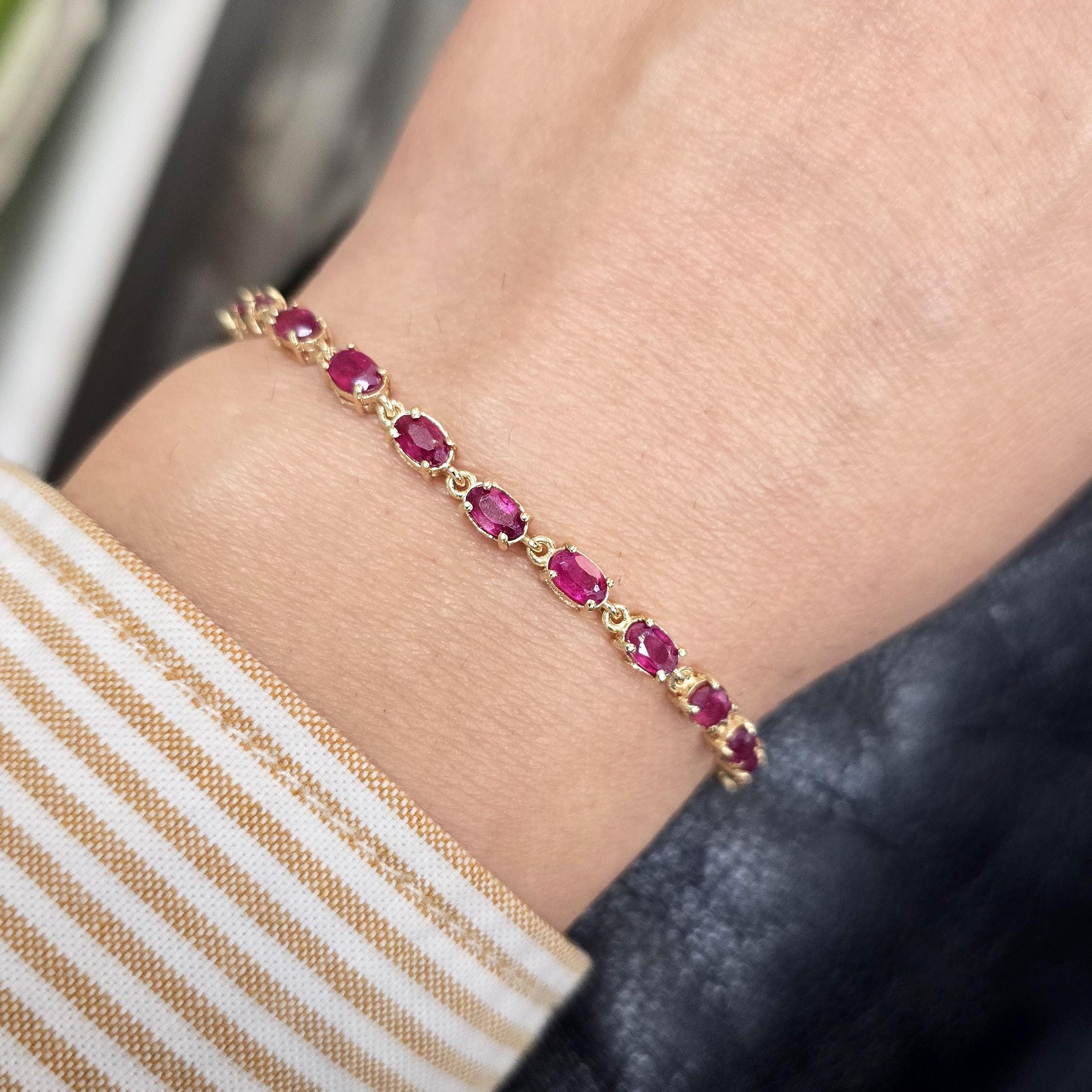 10K Gold Gemstone Bracelet, Natural Multi-Gemstone, Handmade in Canada, Luxury Jewelry Gift