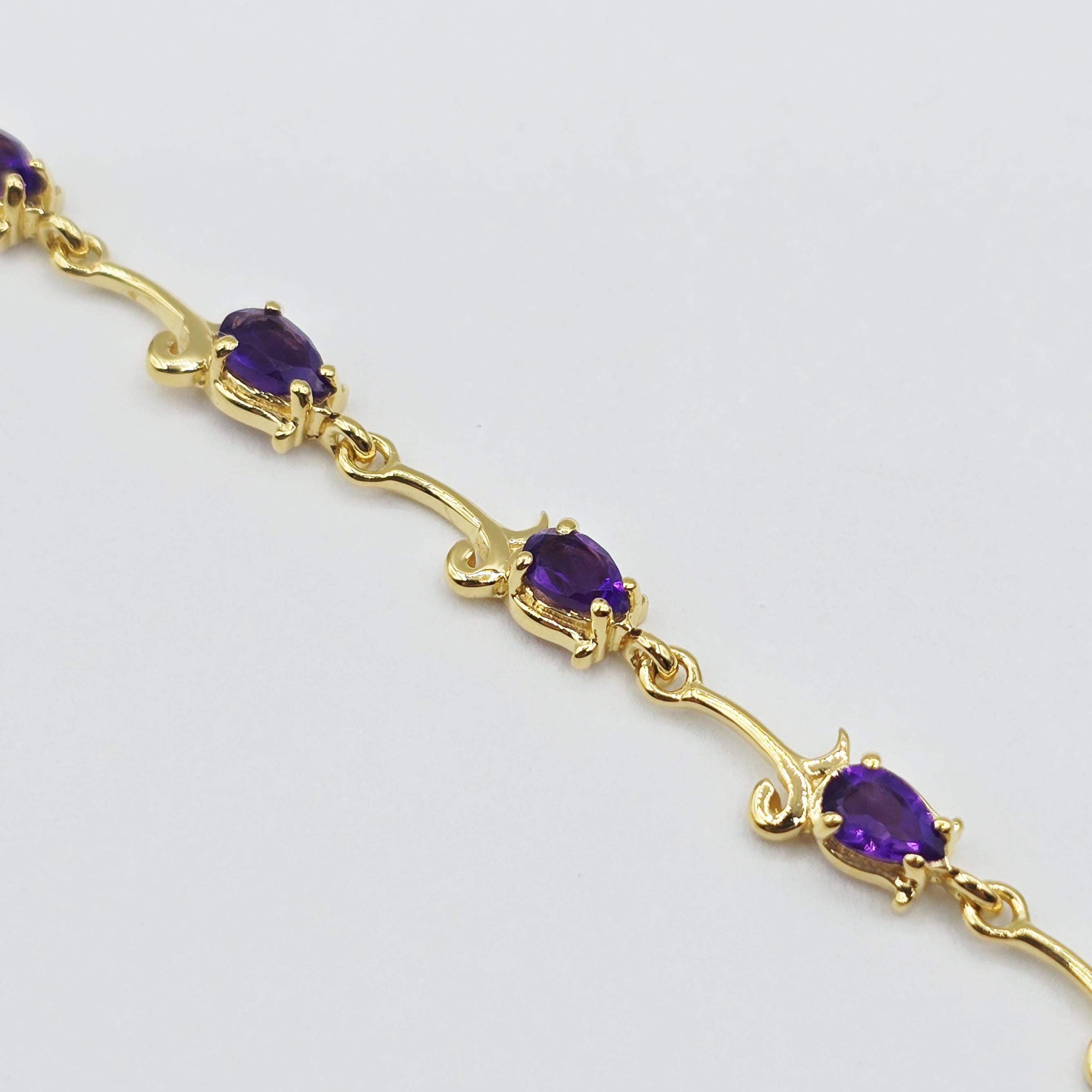 Gold Plated Sterling Silver Amethyst Bracelet, Delicate Gemstone Jewelry