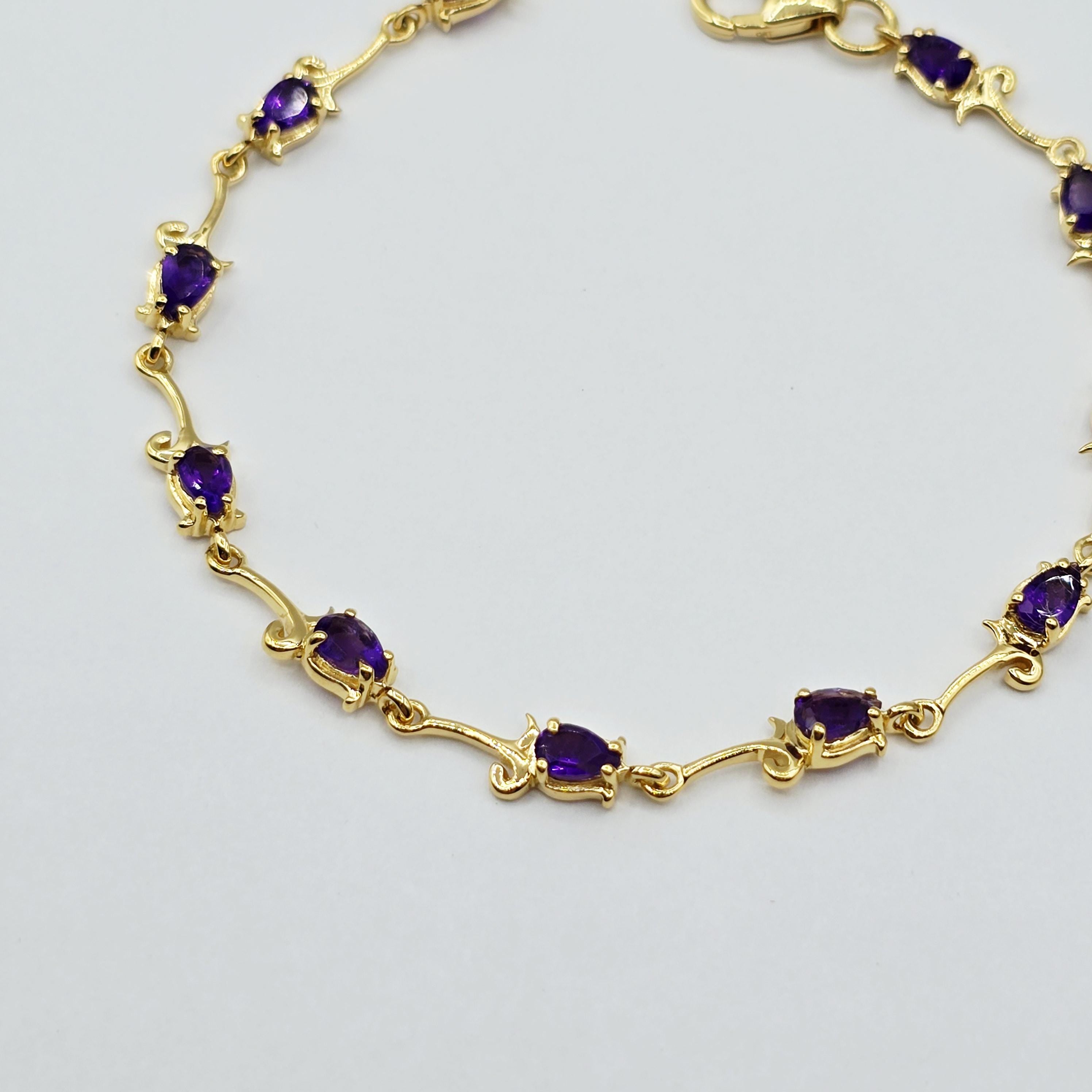 Gold Plated Sterling Silver Amethyst Bracelet, Delicate Gemstone Jewelry
