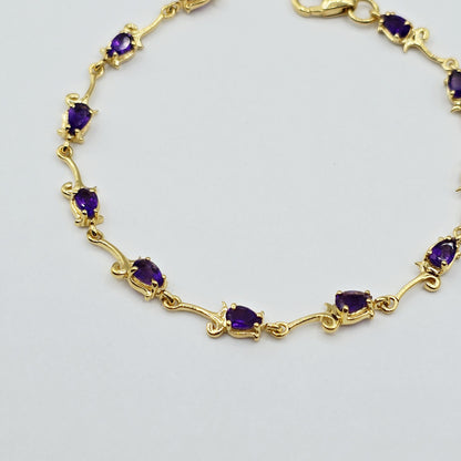 Gold Plated Sterling Silver Amethyst Bracelet, Delicate Gemstone Jewelry