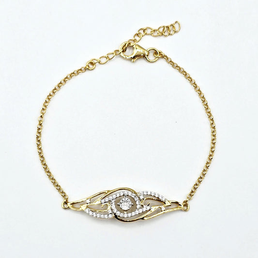 Gold Plated Sterling Silver CZ Bracelet, Dainty Adjustable Chain, Love Gift for Her