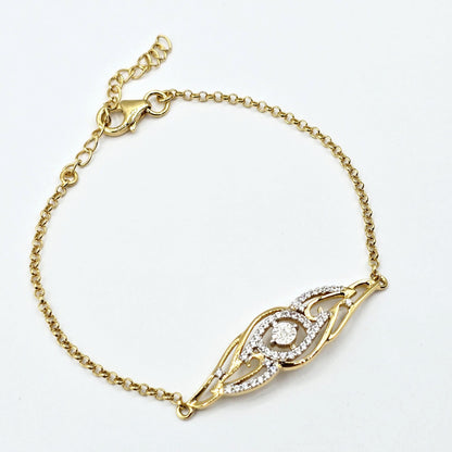Gold Plated Sterling Silver CZ Bracelet, Dainty Adjustable Chain, Love Gift for Her