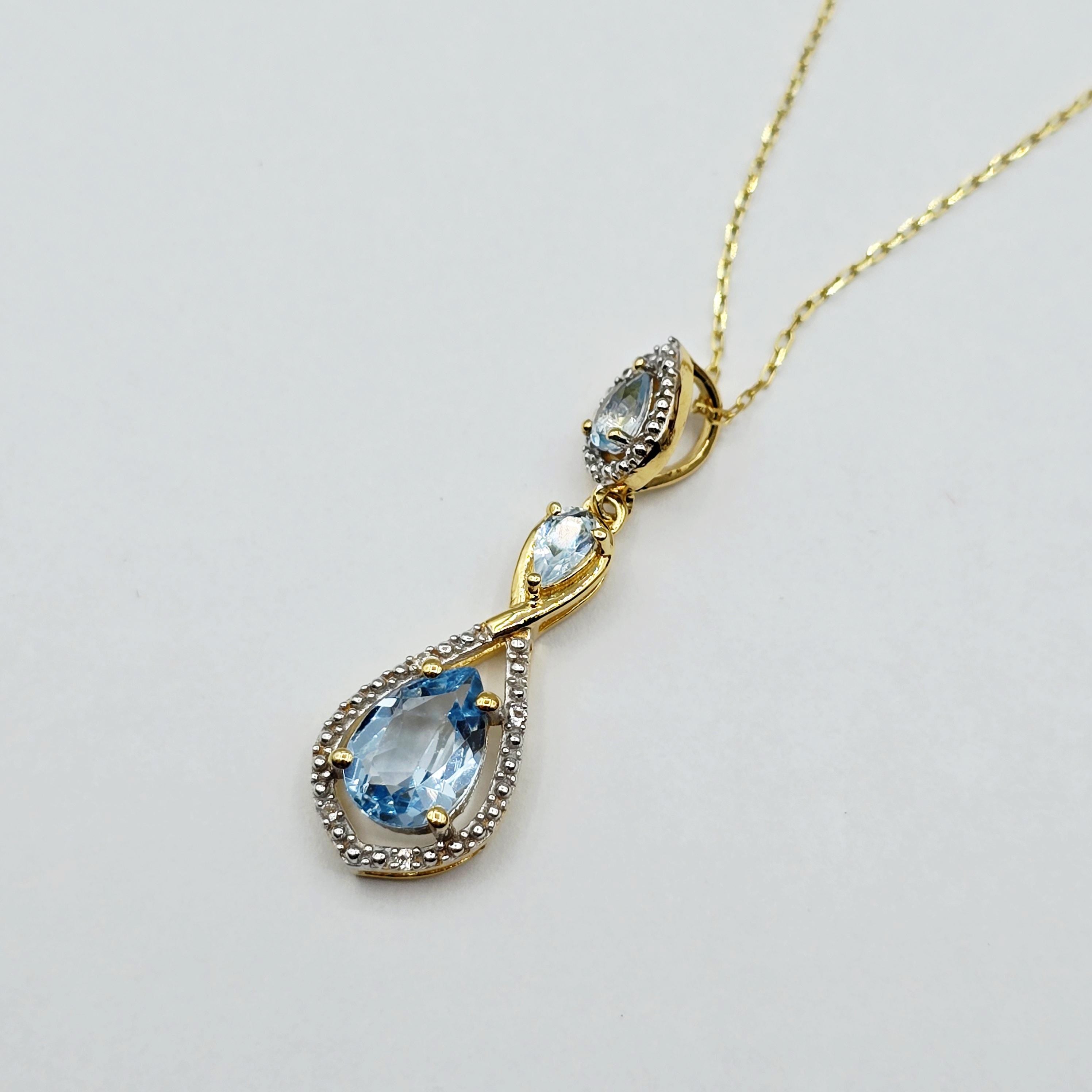 Gold-Plated Sterling Silver Blue Topaz Drop Pendant Necklace