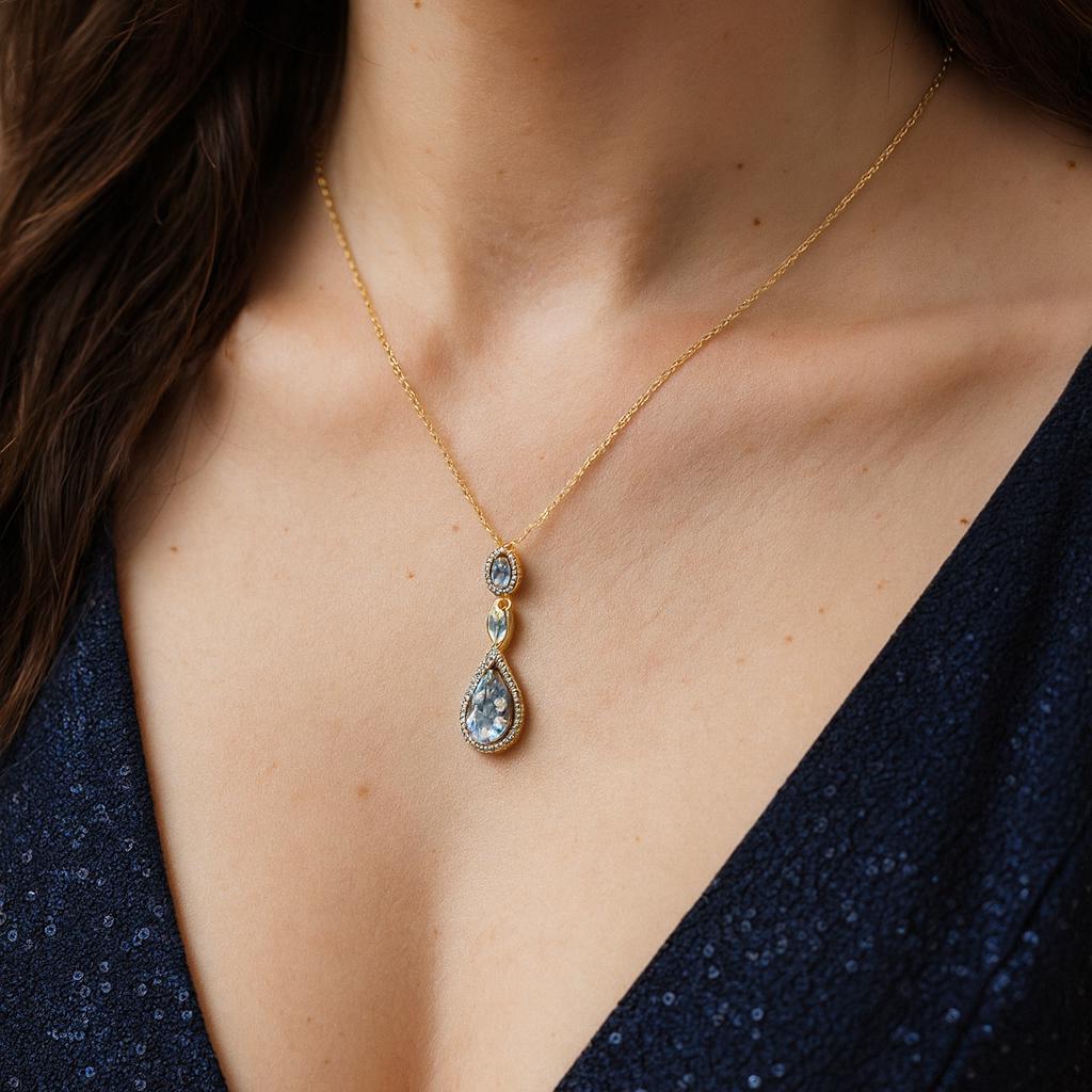 Gold-Plated Sterling Silver Blue Topaz Drop Pendant Necklace