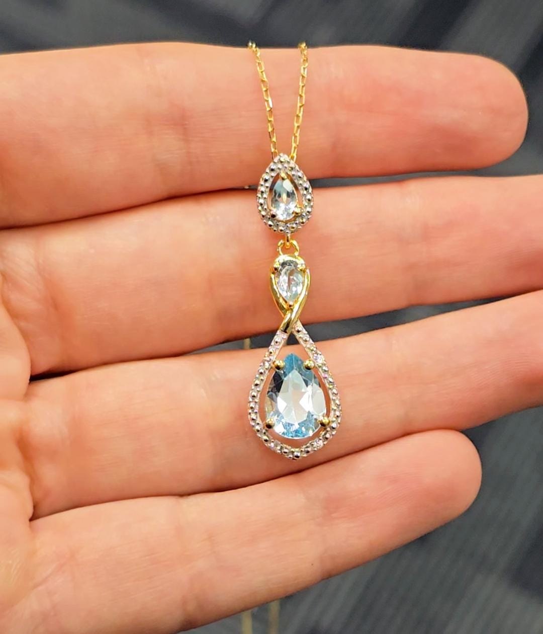 Gold-Plated Sterling Silver Blue Topaz Drop Pendant Necklace