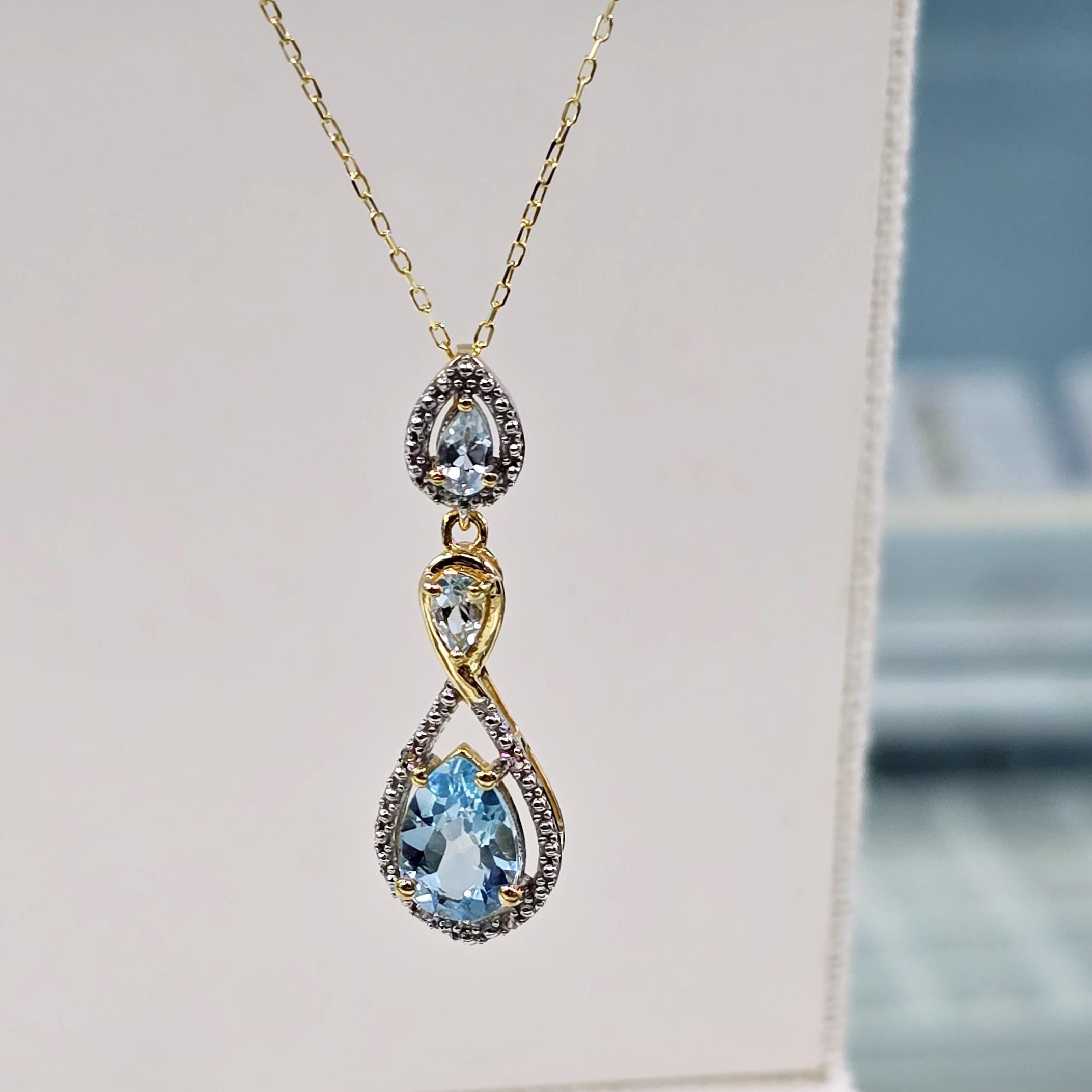 Gold-Plated Sterling Silver Blue Topaz Drop Pendant Necklace