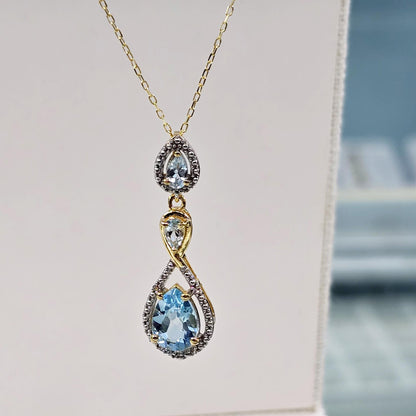 Gold-Plated Sterling Silver Blue Topaz Drop Pendant Necklace