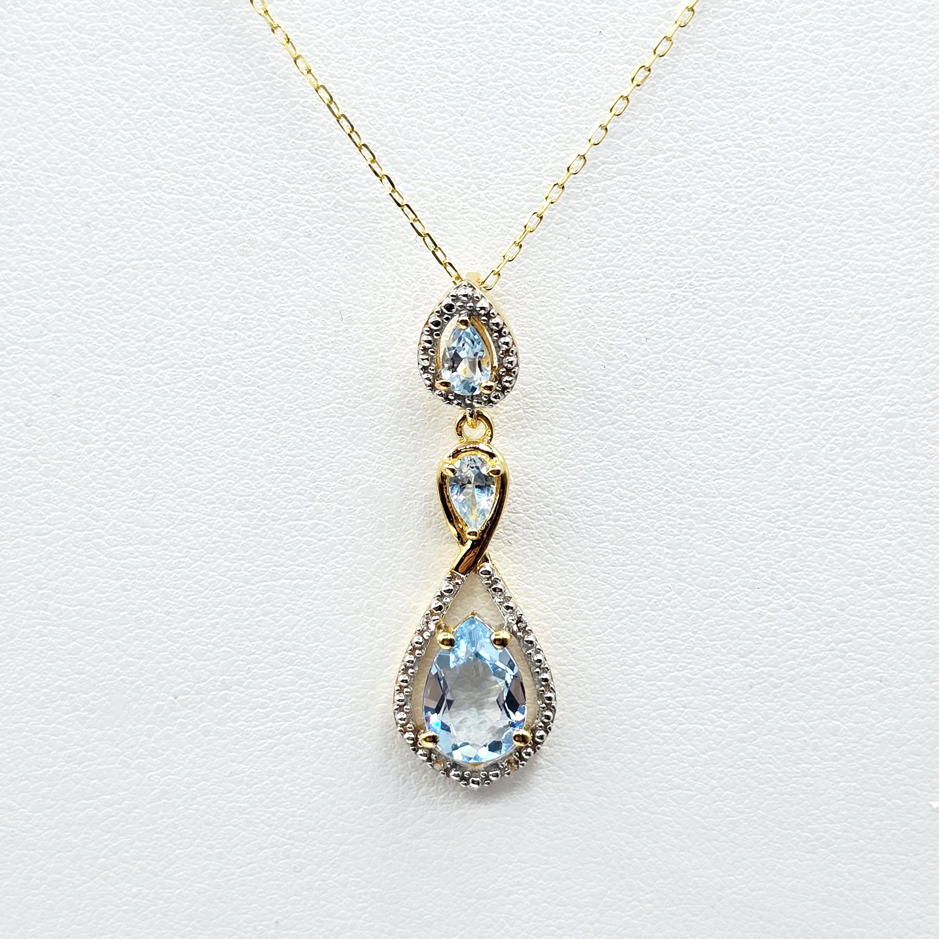 Gold-Plated Sterling Silver Blue Topaz Drop Pendant Necklace