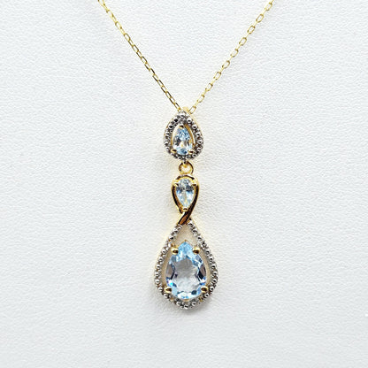 Gold-Plated Sterling Silver Blue Topaz Drop Pendant Necklace