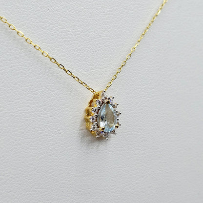 Blue Topaz Pear Pendant Necklace, Gold-Plated Sterling Silver, CZ Halo
