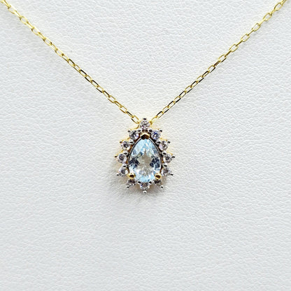 Blue Topaz Pear Pendant Necklace, Gold-Plated Sterling Silver, CZ Halo