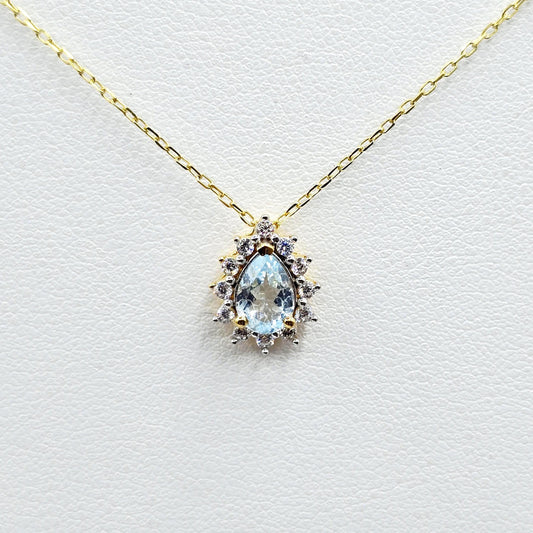 Blue Topaz Pear Pendant Necklace, Gold-Plated Sterling Silver, CZ Halo