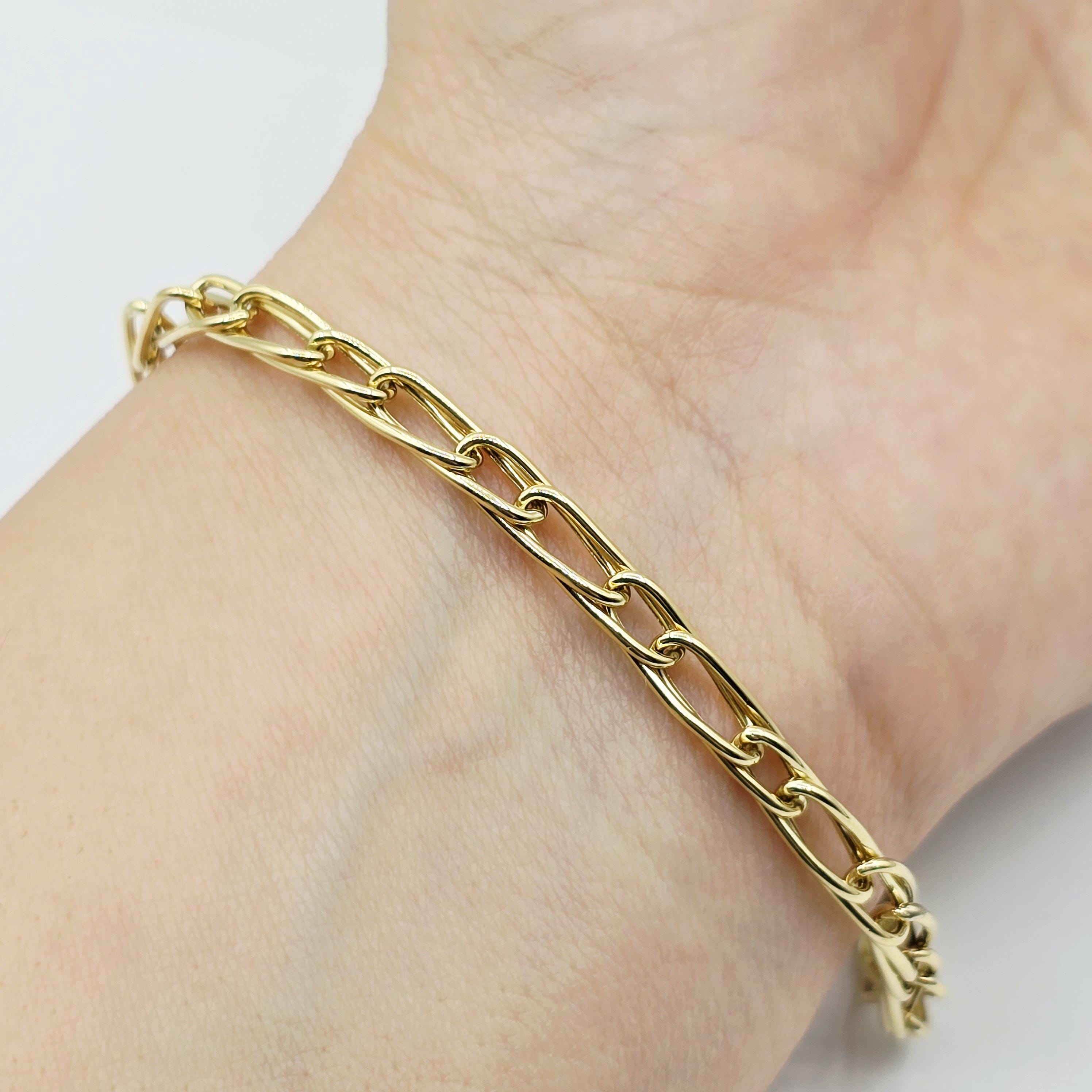 18K Yellow Gold Elongated Link Bracelet: Fine Jewelry Gift