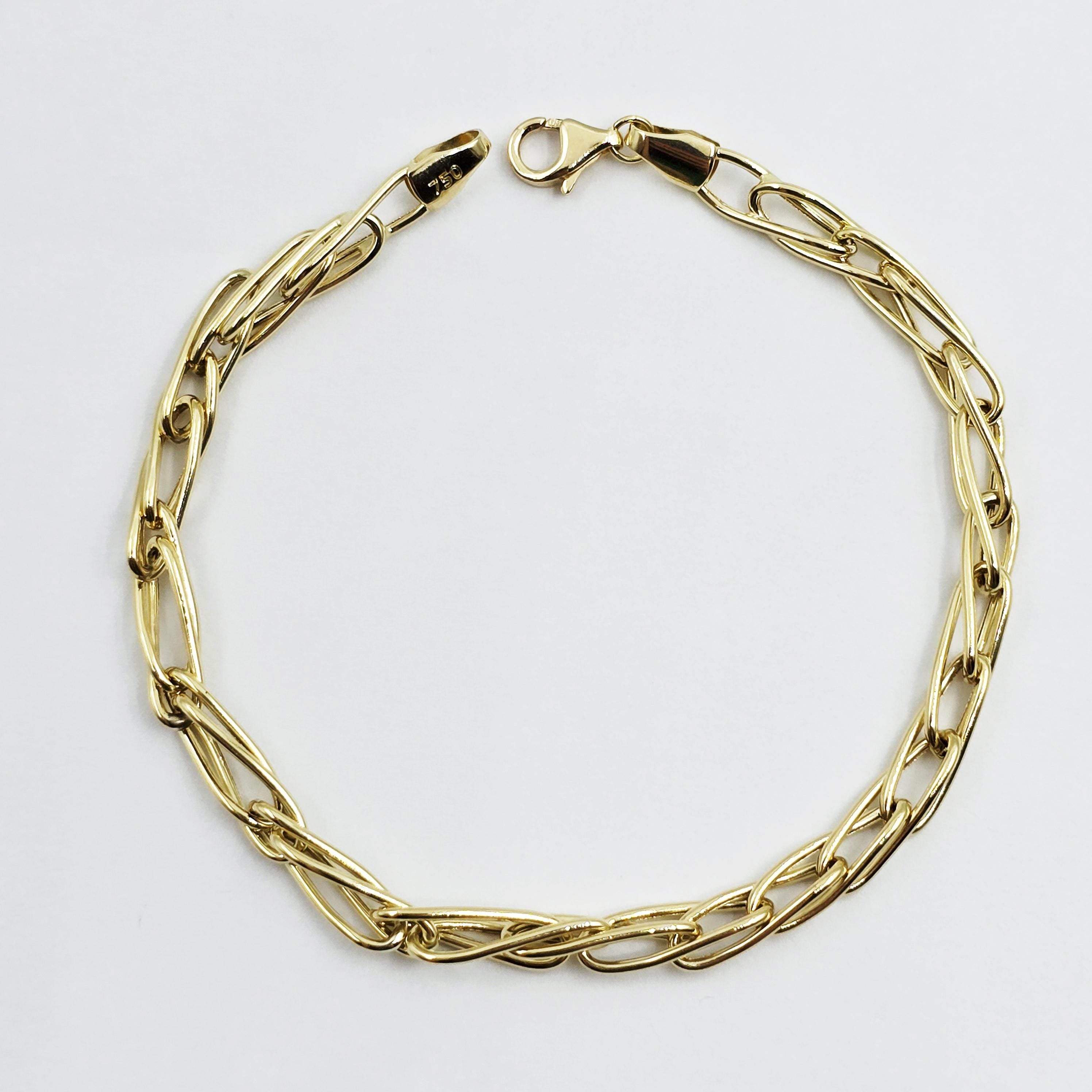 18K Yellow Gold Elongated Link Bracelet: Fine Jewelry Gift