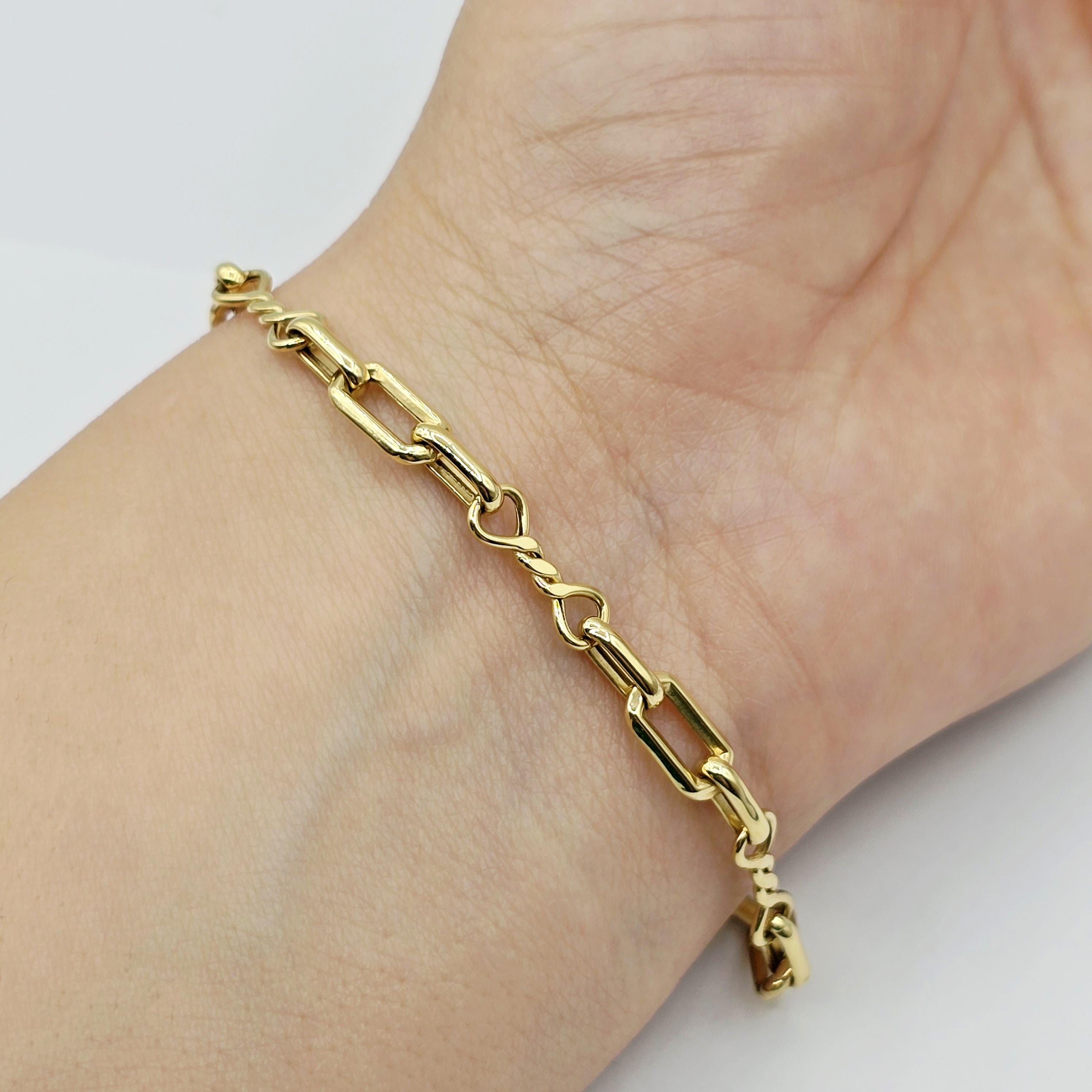 18K Yellow Gold Rectangular Link Bracelet: Lightweight Fine Jewelry