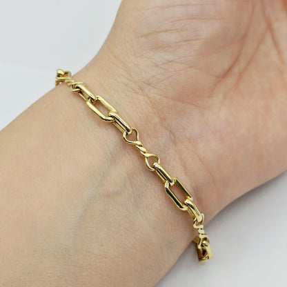 18K Yellow Gold Rectangular Link Bracelet: Lightweight Fine Jewelry