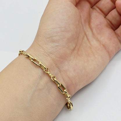 18K Yellow Gold Rectangular Link Bracelet: Lightweight Fine Jewelry