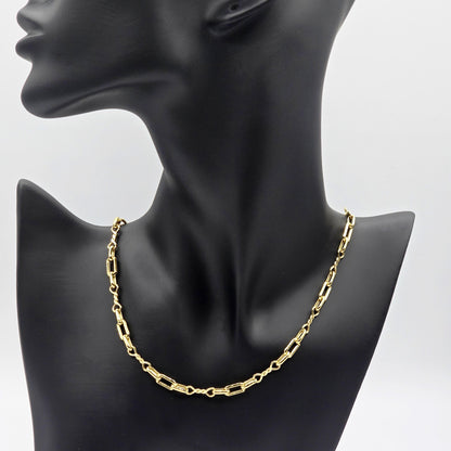 18K Gold Rectangular Link Necklace: Modern Fine Jewelry Gift