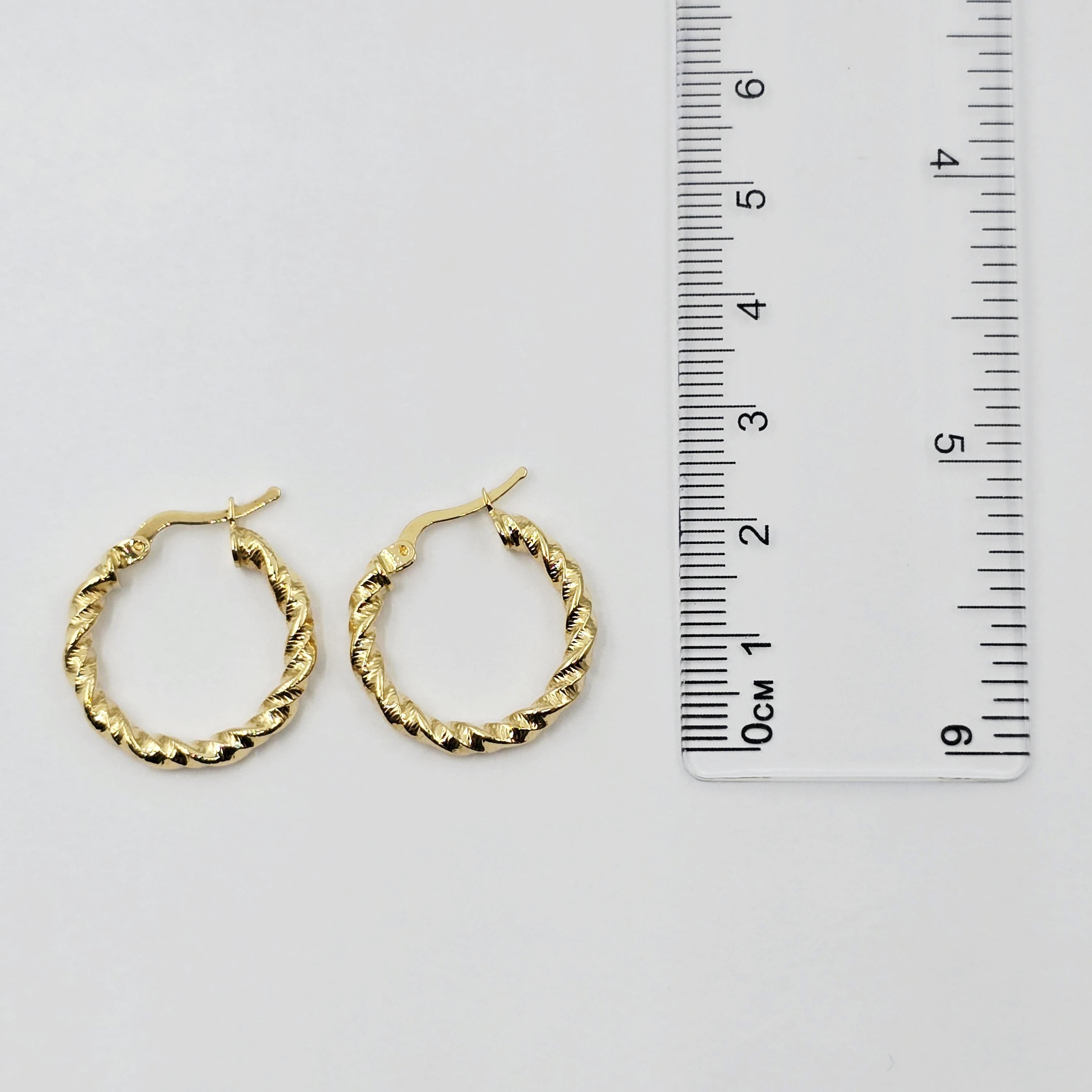 18K Solid Gold Twisted Rope Hoop Earrings - 21mm Fine Jewelry