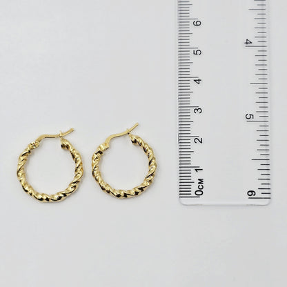 18K Solid Gold Twisted Rope Hoop Earrings - 21mm Fine Jewelry