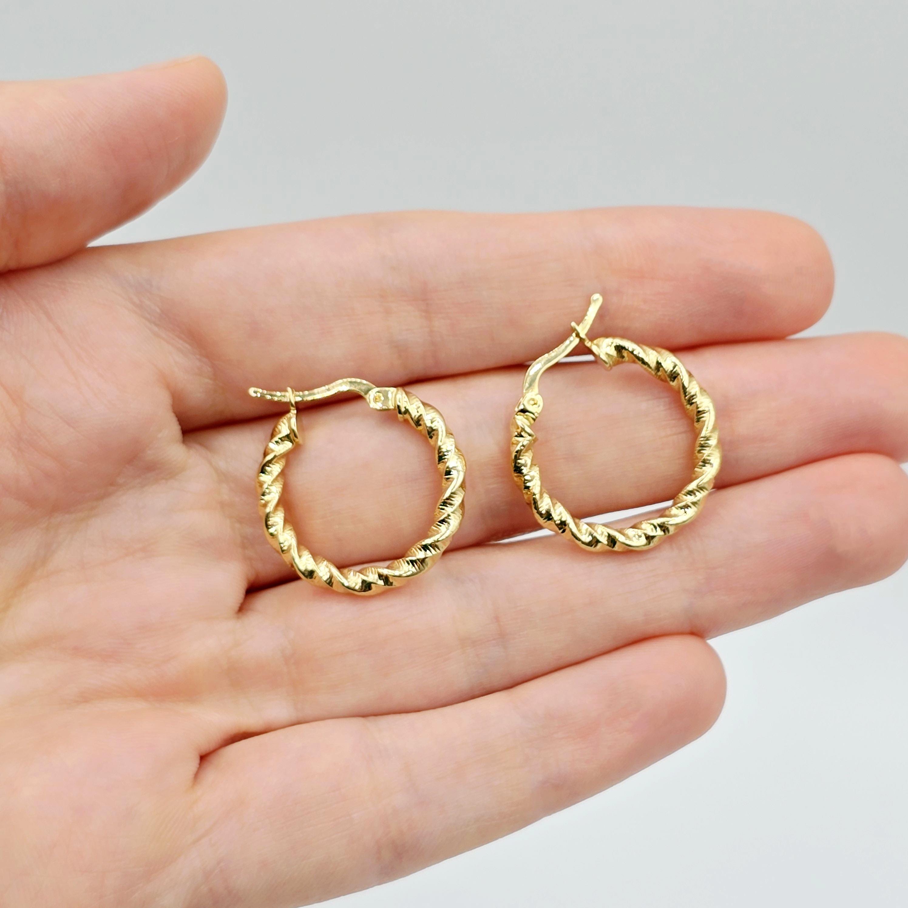 18K Solid Gold Twisted Rope Hoop Earrings - 21mm Fine Jewelry