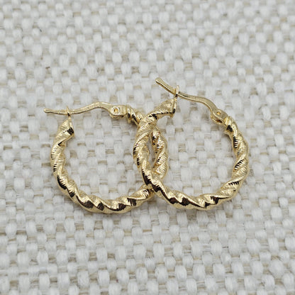 18K Solid Gold Twisted Rope Hoop Earrings - 21mm Fine Jewelry