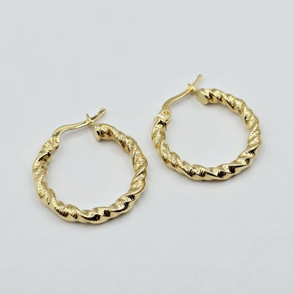 18K Solid Gold Twisted Rope Hoop Earrings - 21mm Fine Jewelry