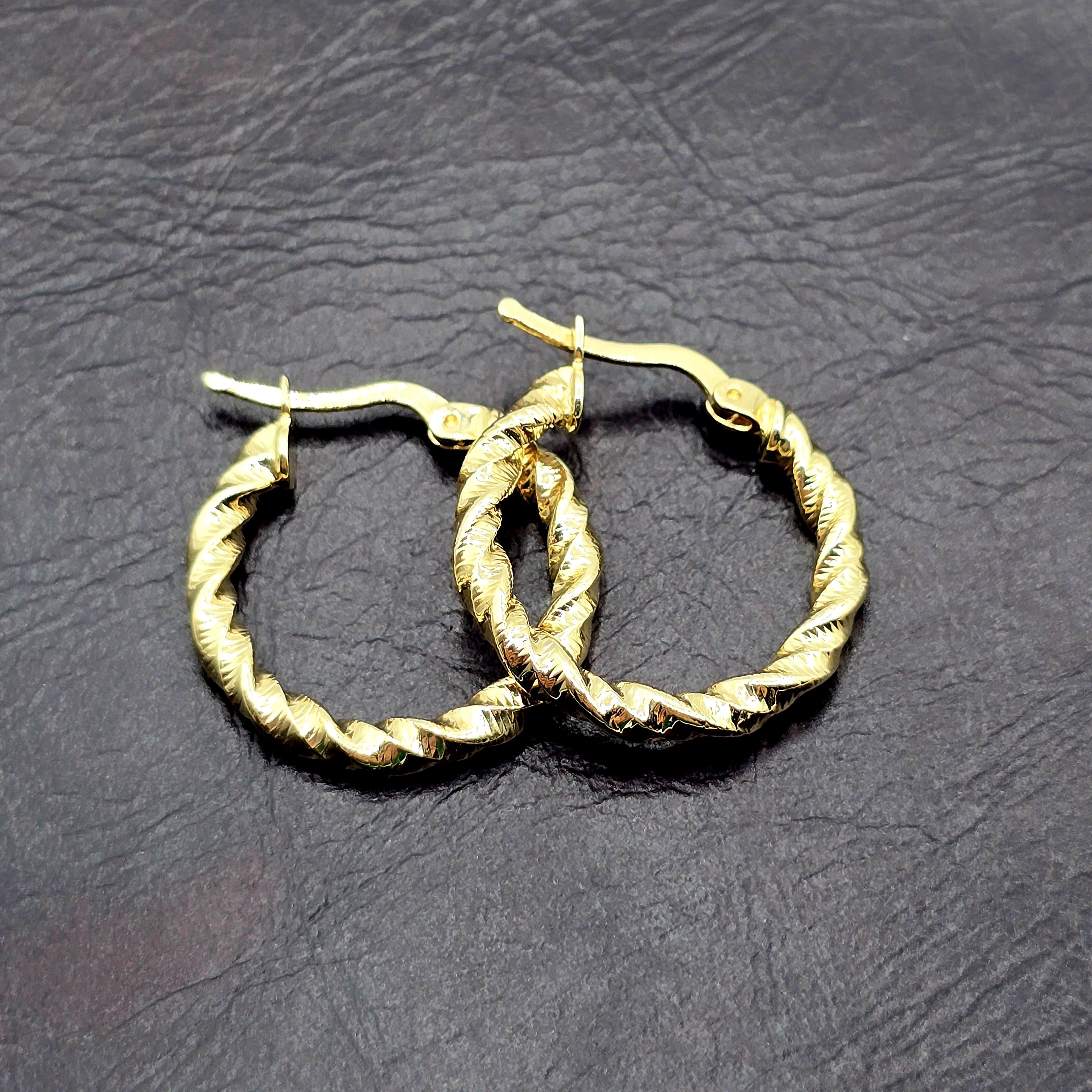 18K Solid Gold Twisted Rope Hoop Earrings - 21mm Fine Jewelry