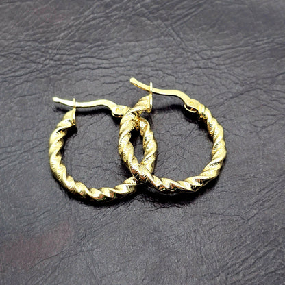 18K Solid Gold Twisted Rope Hoop Earrings - 21mm Fine Jewelry