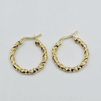 18K Solid Gold Twisted Rope Hoop Earrings - 21mm Fine Jewelry