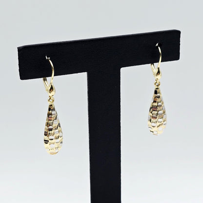 Two-Tone 10K Gold Teardrop Earrings: Yellow & White Gold Dangle