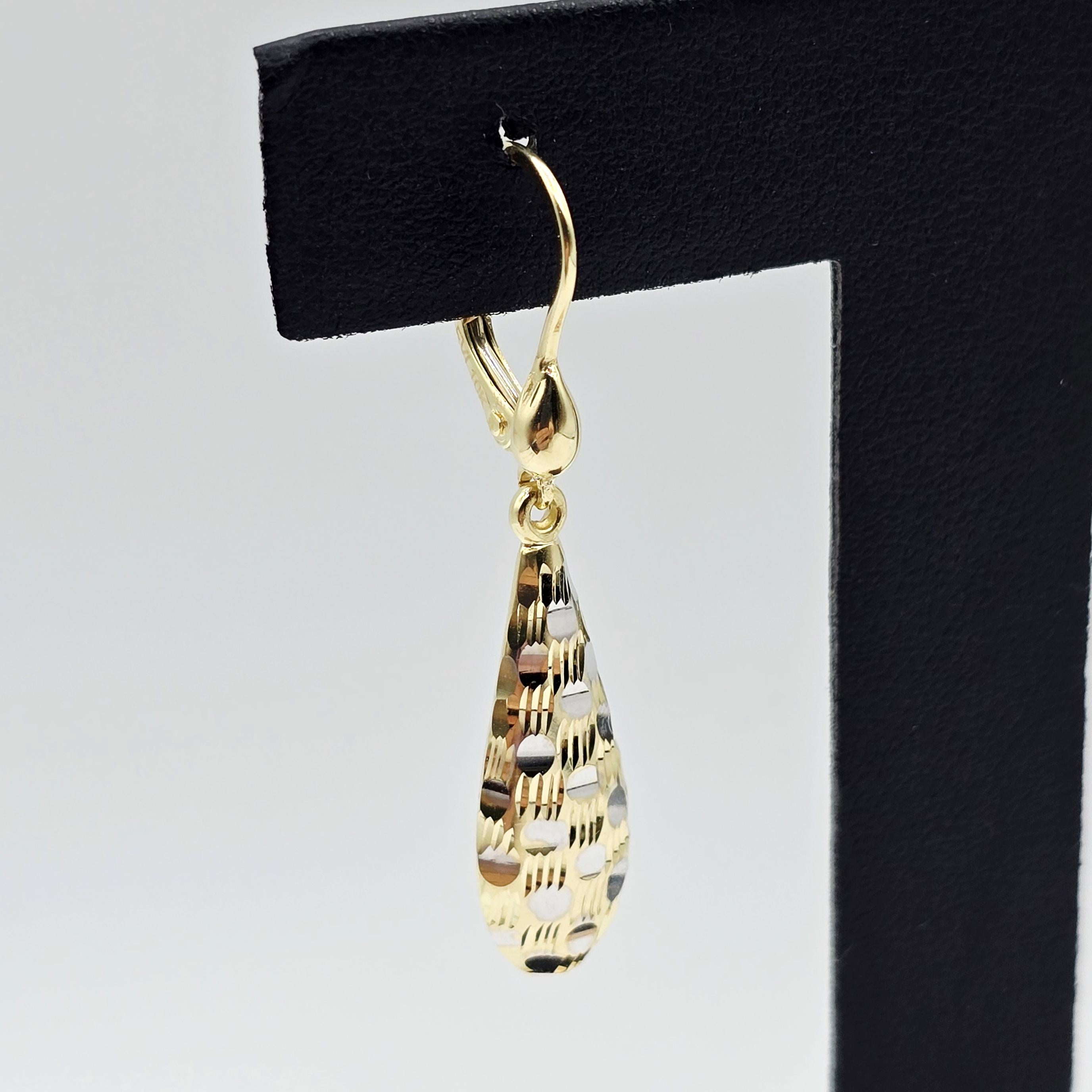 Two-Tone 10K Gold Teardrop Earrings: Yellow & White Gold Dangle